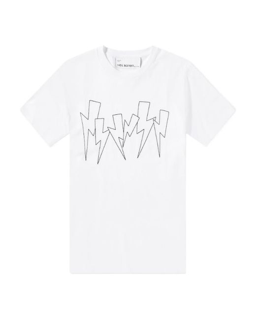 Neil Barrett White Thunderbolt-Print Crew-Neck T-Shirt for men