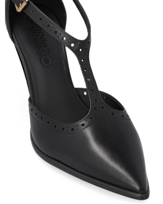 Pinko Black Brogue-Detail T-Bar Pumps