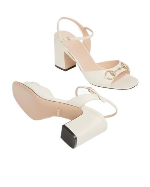 Gucci White Horsebit Detailed Sandals