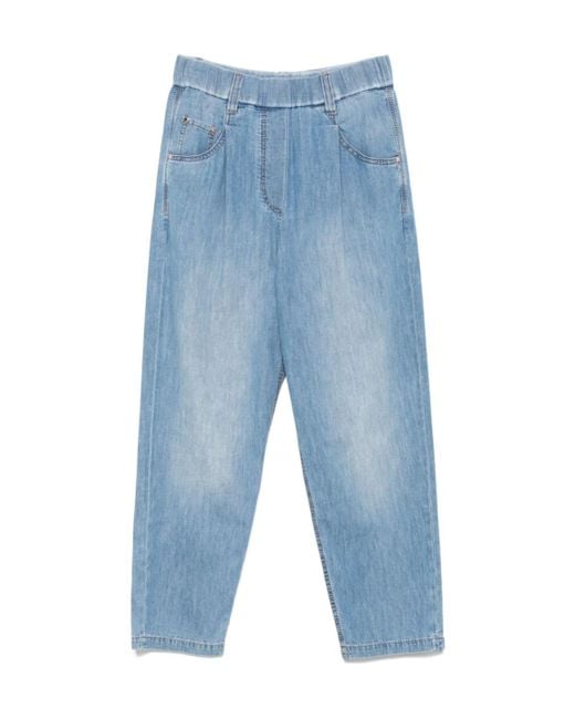 Brunello Cucinelli Blue Elastic Waist Tapered Jeans