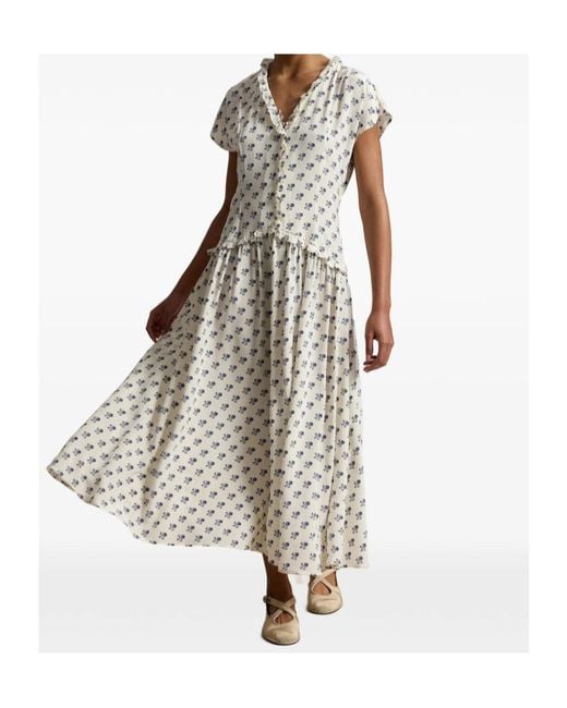 Polo Ralph Lauren White Ruffled Floral Midi Dress
