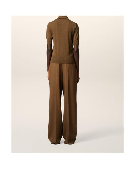 AMI Brown Short-Sleeve Knitted Polo Shirt