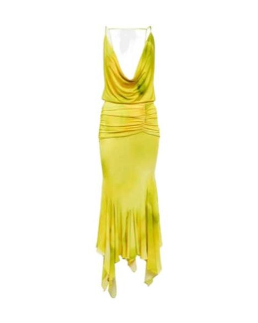 The Attico Yellow Melrose Cowl-Neck Midi Dress