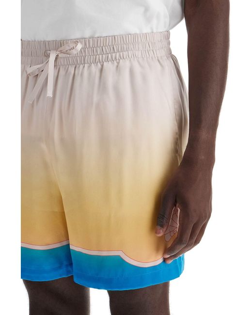 Casablanca Blue Mid-Rise Monogram-Printed Deck Shorts for men