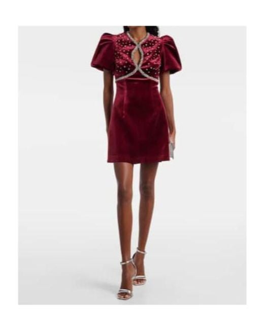 Rebecca Vallance Red Edwiena Embellished Velvet Minidress