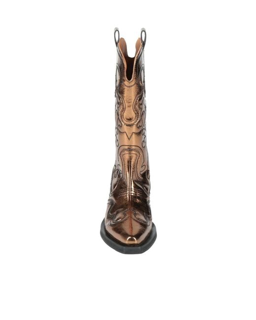 Ganni White Simple Metallic-Colored Cowboy Boots