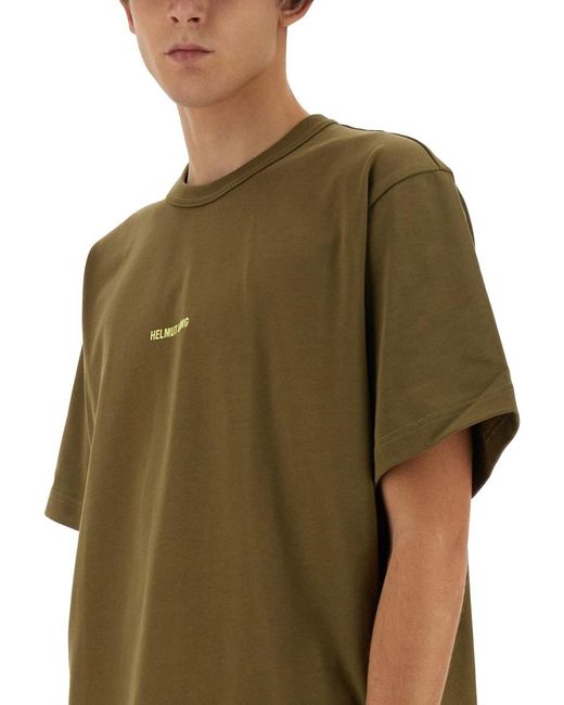 Helmut Lang Green Logo Printed Crewneck T-Shirt for men