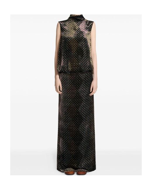 Dries Van Noten Black Printed High-Neck Dress