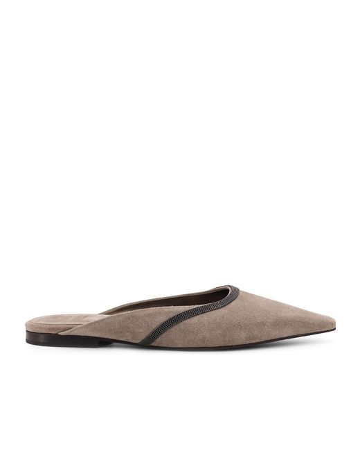 Brunello Cucinelli Brown Embellished Slip-On Shoes
