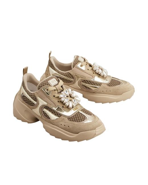 Roger Vivier Natural Embellished Lace-Up Sneakers