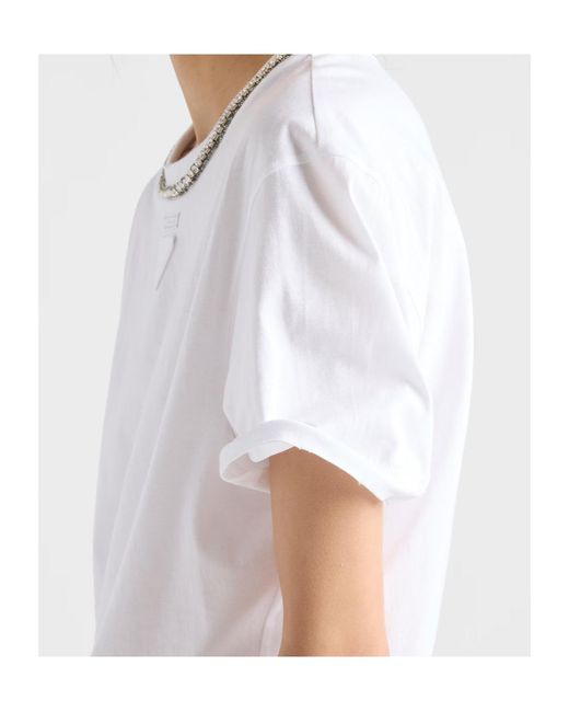 Prada White Triangle-Patch Crewneck T-Shirt