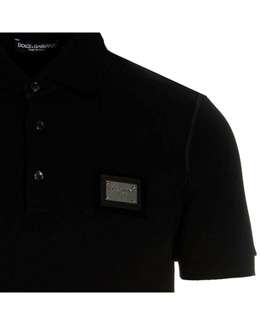 Dolce & Gabbana Black Logo Plaque Polo Shirt for men