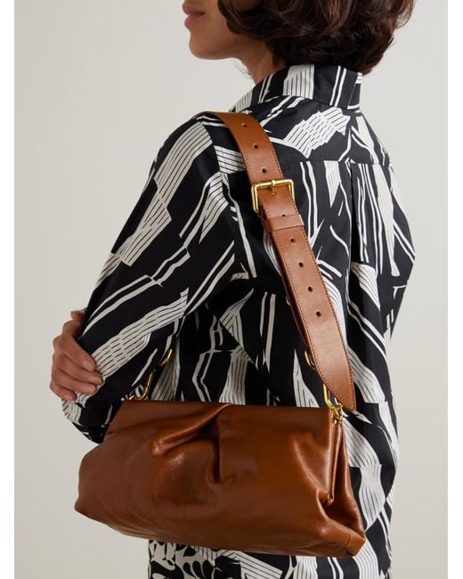 Dries Van Noten Brown Pleated Beaded Leather Clutch Bag