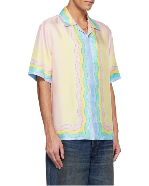 Casablanca White Flowers Long Sleeve Silk Twill Shirt for men