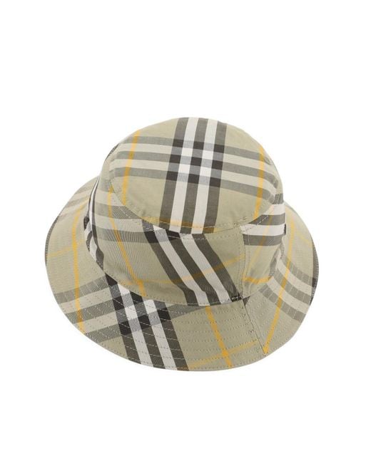 Burberry Gray Logo Embroidered Checked Reversible Bucket Hat for men