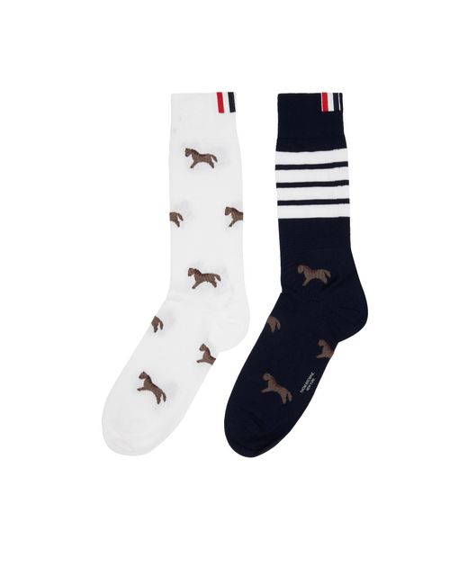 Thom Browne Blue Jacquard Pattern Mid-Calf Socks for men