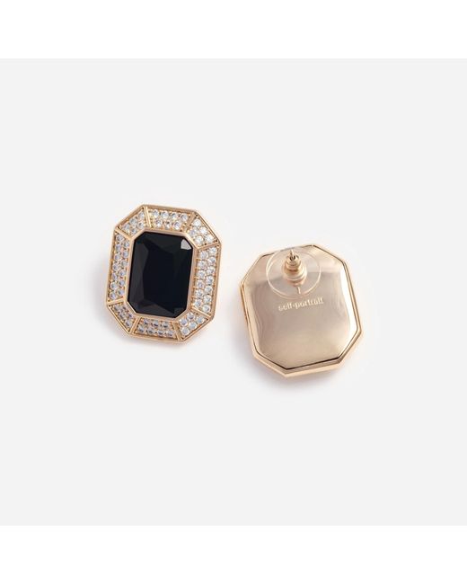 Self-Portrait Metallic Crystal Octagonal Earrings