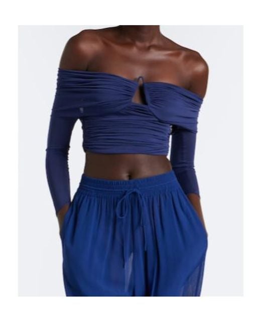 Christopher Esber Blue Marin Draped Off-Shoulder Top