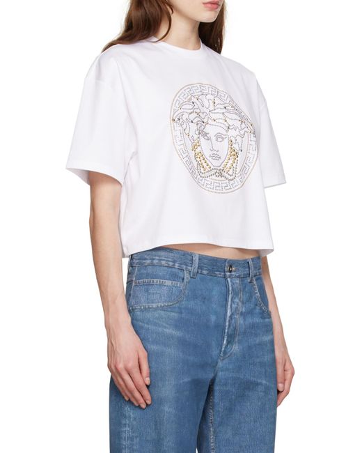 Versace White Medusa-Print Cotton T-Shirt