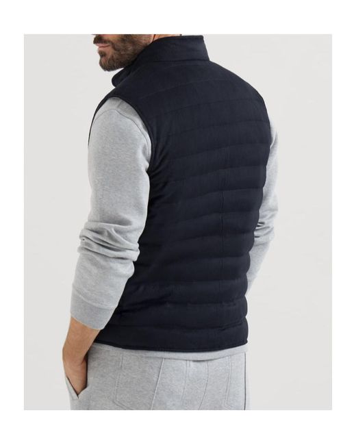 Brunello Cucinelli Blue Lightweight Cashmere Flannel Down Vest for men