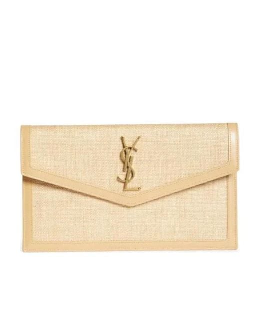 Saint Laurent Natural Uptown Raffia Envelope Clutch