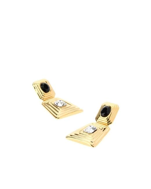 Alessandra Rich Metallic Geometric Crystal Drop Earrings