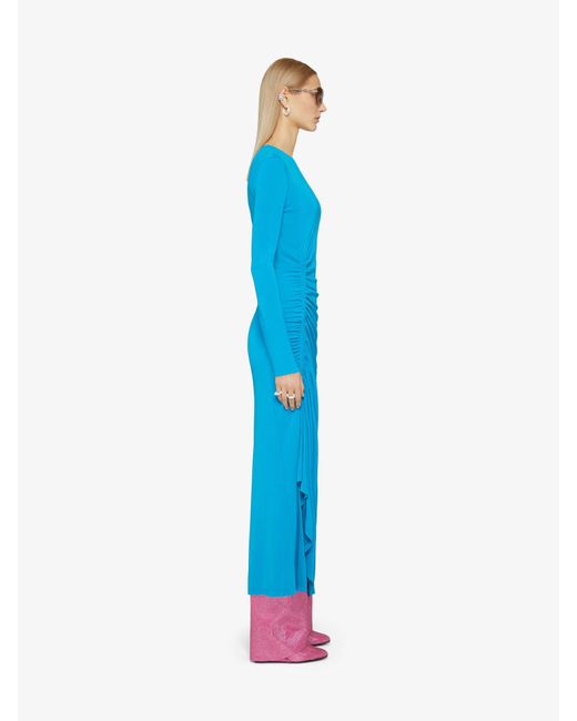 Givenchy Blue Draped Long-Sleeved Dress