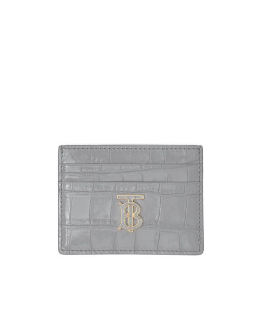 Burberry Gray Embossed Tb-Plaque Card Case