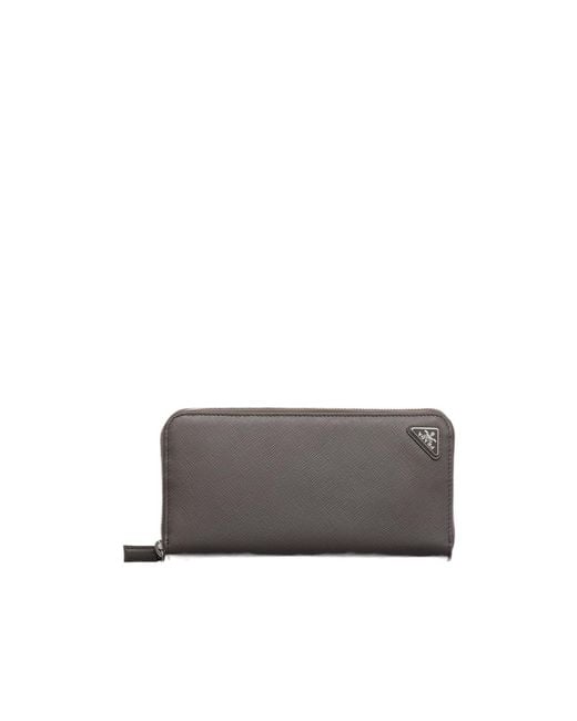 Prada Gray Logo Plaque Zipped Wallet for men