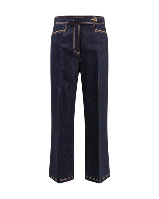 Etro Blue Straight-Leg Stitched Jeans
