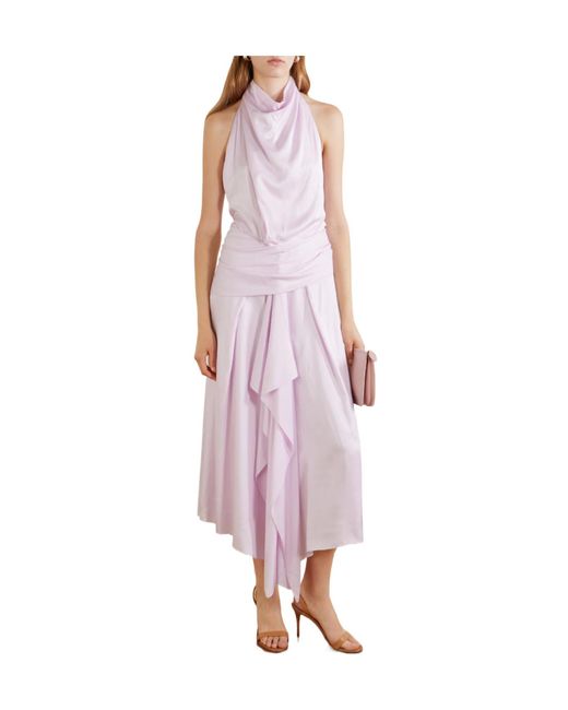 Brandon Maxwell Pink The Marin Satin Halterneck Midi Dress