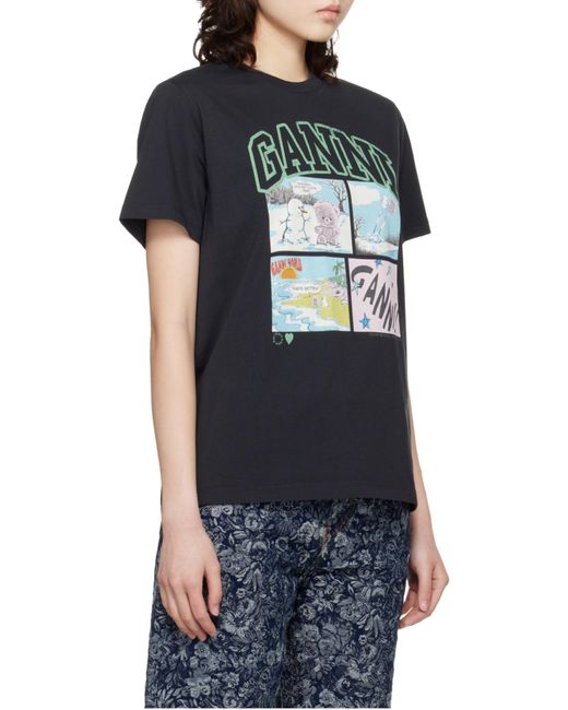 Ganni Black "Bear Comic Teddy" T-Shirt