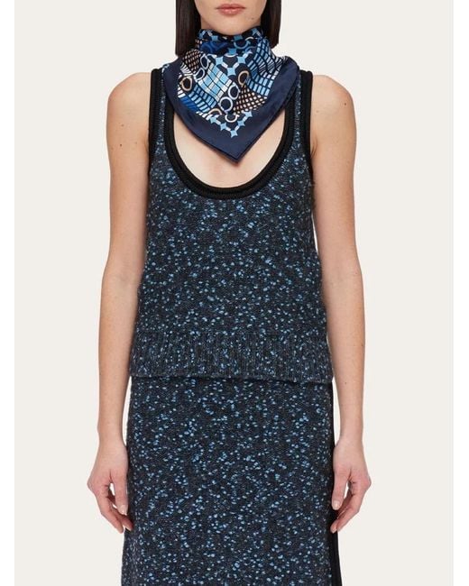 Ferragamo Blue Ferragamo Graphic Printed Satin Scarf