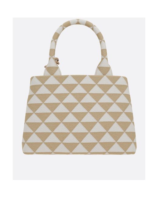 Prada Natural Symbole Embroidered Top Handle Bag