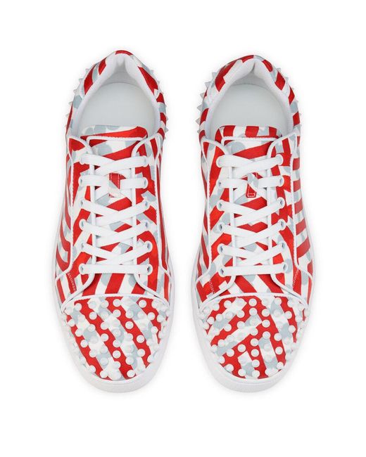 Christian Louboutin Striped Stud-Embellished Sneakers in Red for