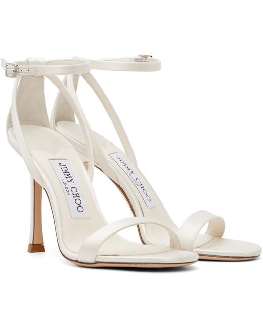 Jimmy Choo White Moza 100 Satin Crystal Buckle High-Heeled Sandals