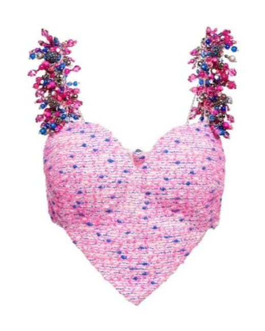 Area Pink Heart Embellished Crop Top