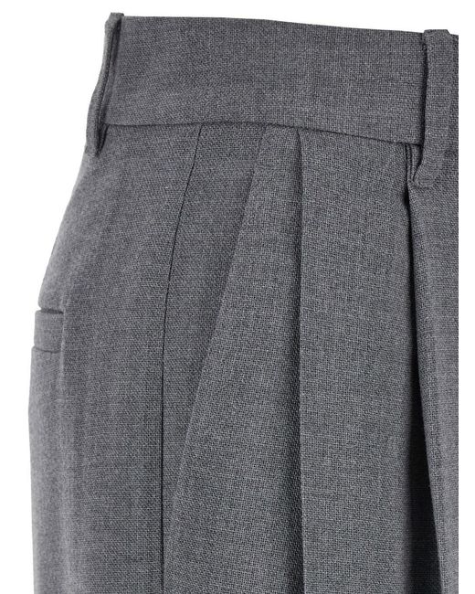 Brunello Cucinelli Gray High-Waist Pleated Trousers