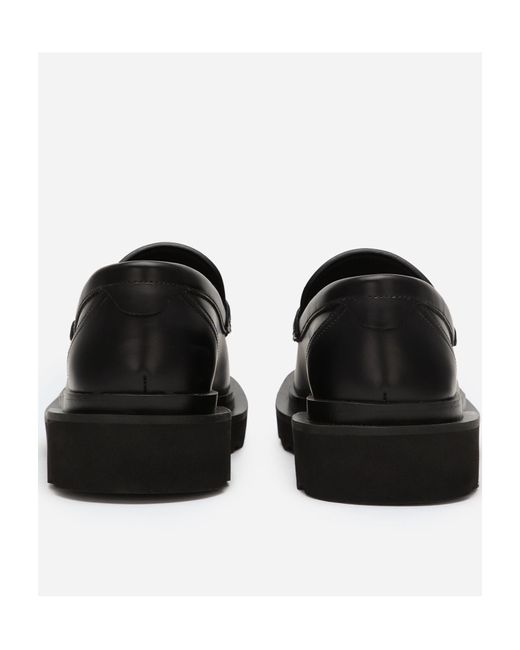 Dolce & Gabbana Black Logo Plaque Square-Toe Loafers