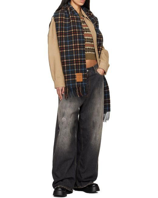 Ganni Black Logo Patch Check Scarf