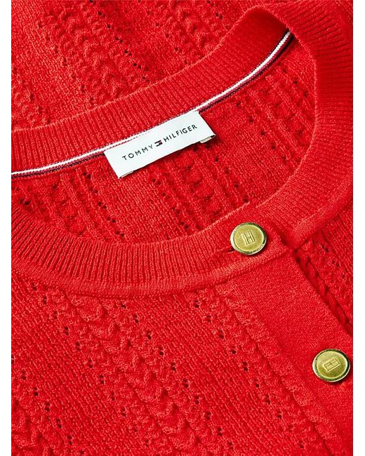 Tommy Hilfiger Red Cable-Knit Short-Sleeve Cardigan