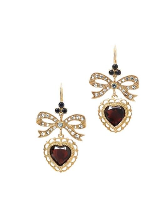 Dolce & Gabbana Metallic 18Kt Heart Garnet Drop Earrings