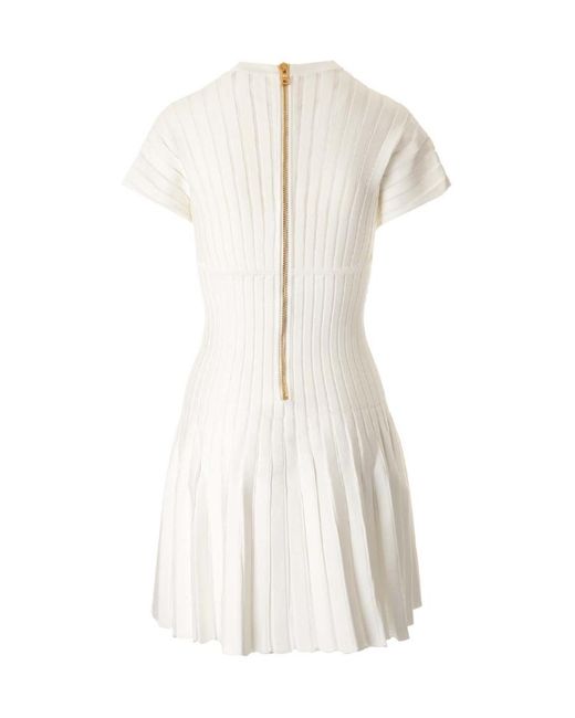 Balmain White Pleated Mesh Mini Dress