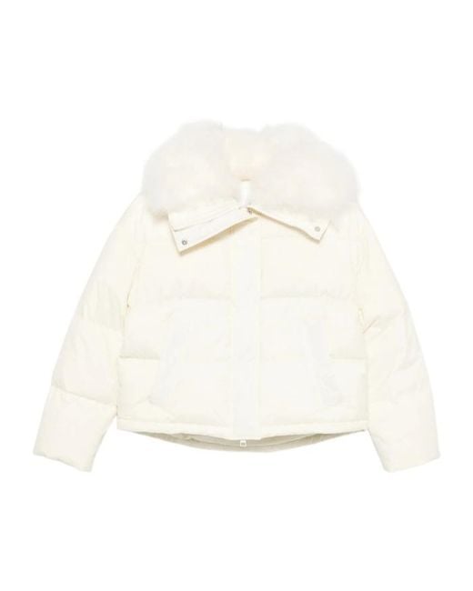 Yves Salomon White Fur-Trim Puffer Jacket