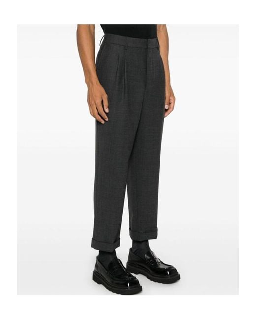 AMI Gray Pleated Tapered-Leg Trousers for men