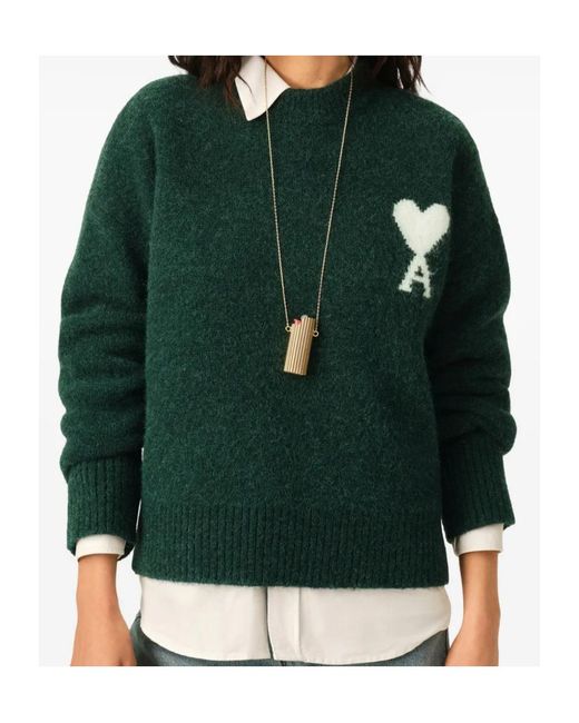 AMI Green Logo Detailed Crewneck Jumper for men