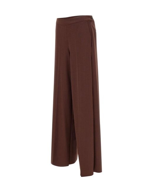 Marella Brown High-Waisted Wide-Leg Casual Trousers