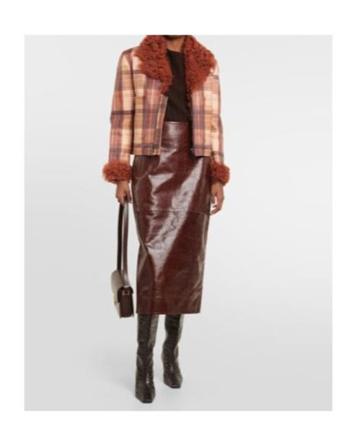 Dodo Bar Or Brown Ruben Checked Shearling-Trimmed Leather Jacket