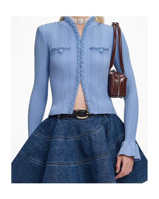 Self-Portrait Blue Flared-Sleeve Cardigan