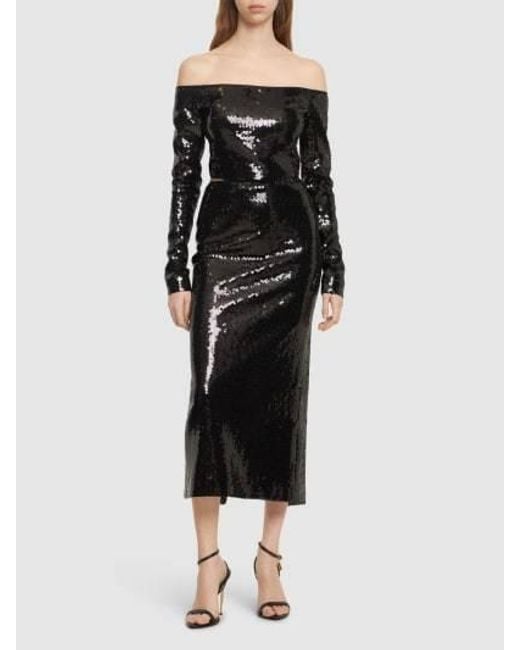 David Koma Black Strapless Sequined Blouse